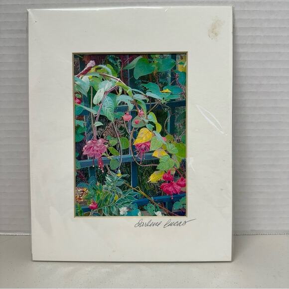 Darlene Lucas Signed Colorful Window & Flowers Art Print Matted No Frame 8 x 10 - Picture 1 of 8